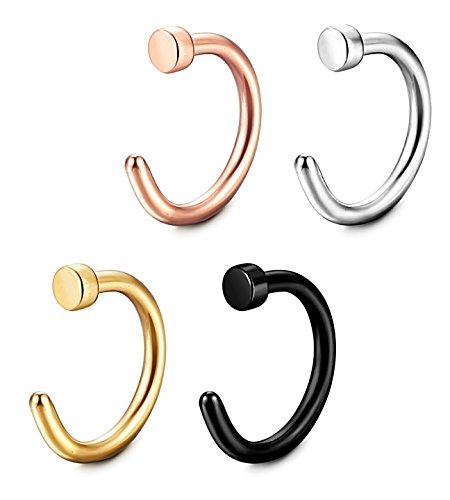 FIBO STEEL 18G 4PCS Stainless Steel Body Jewelry Piercing Nose Ring Hoop 4PCS 5/16
