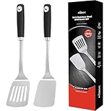2 Pcs Stainless Steel Spatulas Set,14.9 Silver Slotted Turner, Solid Turner,...