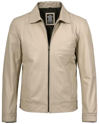Image of fjackets Men's Real Lambskin Leather Jacket - Shirt-Collar Moto Biker Style Year-Round Wear