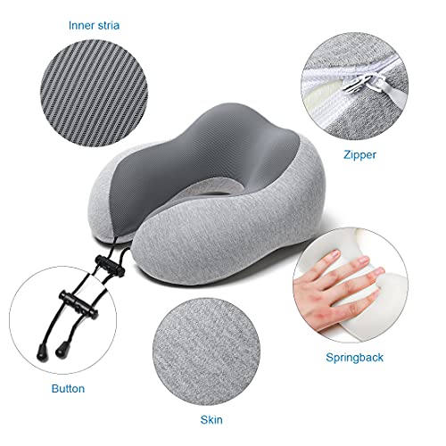 Sreoz Travel Pillow Memory Foam Neck Pillow, Skin-Friendly And Breathable Pillowcase With 3D Eye Mask, Earplugs And Portable Storage Bag, Suitable For Airplane, Train And Home Use #TOP1