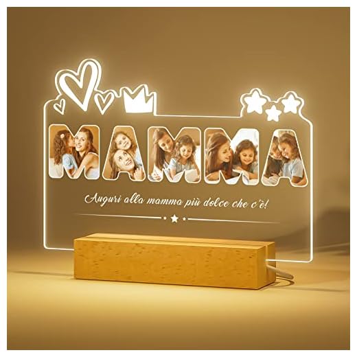 Bemaystar Targa Festa della Mamma Luce Notturna con Foto Personalizzata Idea Regalo Mamma Compleanno 22x18 cm Plexiglass