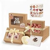 Oamceg 30 Pack Cookie Boxes With Window, 8X6X2.5 Inch Bakery Treat Boxes For Christmas Holiday Gift Giving, Desserts, Donuts, Pastries-Brown