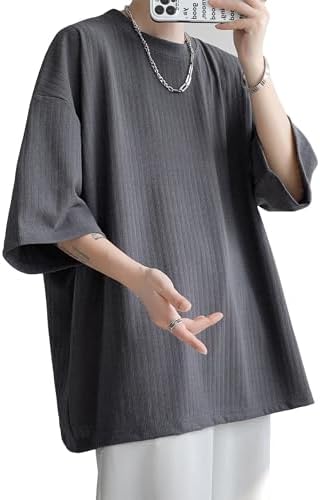 （23:00時点） [Fasshonrida] 七分袖 メンズ Tシャツ おしゃれ 縦縞ジャガード 半袖 ティーシャツ 涼しい 夏服 人気 無地 ロンt 大きいサイズ てぃーしゃつ しちぶ袖 トップス かっこいい 服 オシャレ ストライプ柄 tshirt 春 夏 ink L