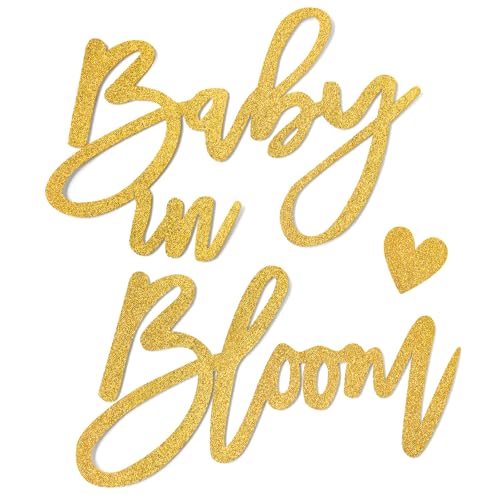 Image of Gold Baby in Bloom Sign for Baby Shower- Large Glitter Felt Letters for Baby Shower Banner Arch Backdrop Gender Reveal Girl or Boy Theme Pregnancy Announcement Party Wall Decorations