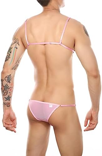 FEOYA İç çamaşırı seti, erkek, seksi, erkek iç çamaşırı, 2, 3 parça, uzun çoraplı, bikini, şeffaf, dantelli sütyen, erotik pijama, çekici iç çamaşırı, Pembe., L - Görsel 2