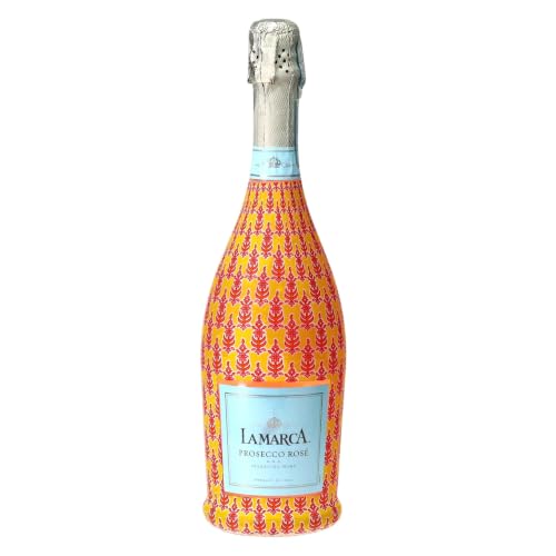 beaubottles Indian Yellow Leaf Blockprint Custom Wine Label Wrap for La Marca 750ml Champagne Bottle - Personalized Wine Bottle Labels for Weddings, Events & Gifting - Easy Shrink Application