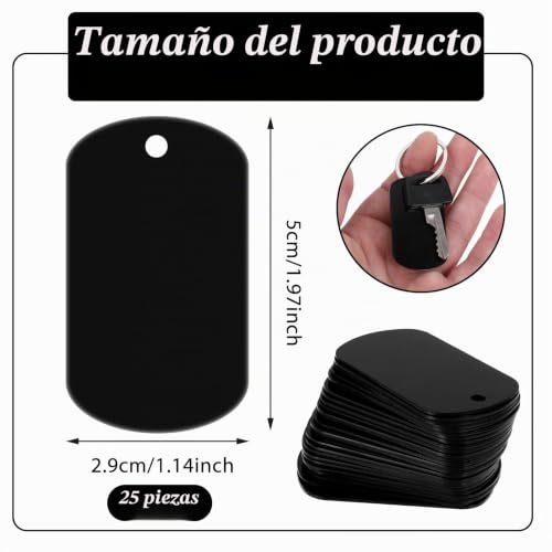 Miniatura 2 de Dimeho 25 Piezas De Aluminio En Grabado, Etiquetas De Metal Negro Para Perros Con Agujero En Relieve