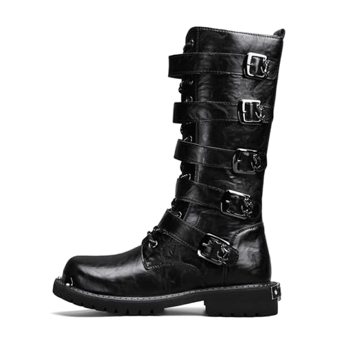 CHUUMEE Men's Wear Resistant Cycling Motorcycle Boots Side Zipper Waterproof Biker Riding Punk Rock Metal Toe Cowboy Western Tactical Army Boot2