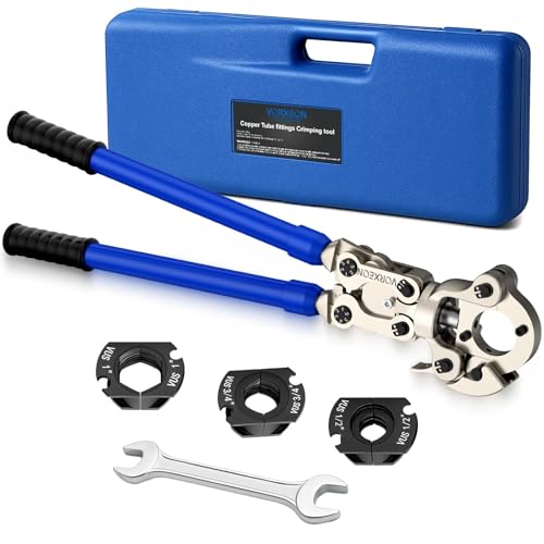 VORXEON Propress Tool for Copper Pipe Mechanical Copper Tube Crimping Tool with 1/2, 3/4 and 1 inch Dies One-Squeeze Completion Crimper Telescopic handle