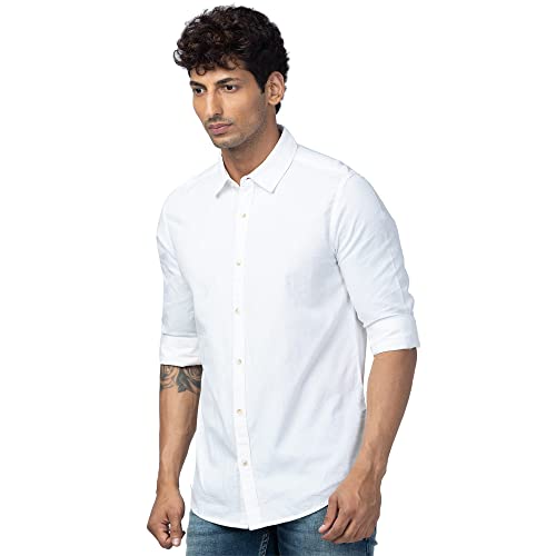 Image of Spykar Full Sleeves Cotton Blend Slim Fit Shirt for Men