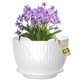 GDJUQZ 10 Inch Large Plant Pots, Flower Pots with Multi-Mesh Drainage Holes and Saucer, Plastic Planters for Indoor and Outdoor Garden Plants (White, 10')