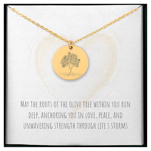 Personalized Olive Tree Necklace with Engraved Charm for Women - Handmade Custom Tree of Life Pendant Jewelry - Hope Peace Symbol Nature Gift for Birthday Mother's Day