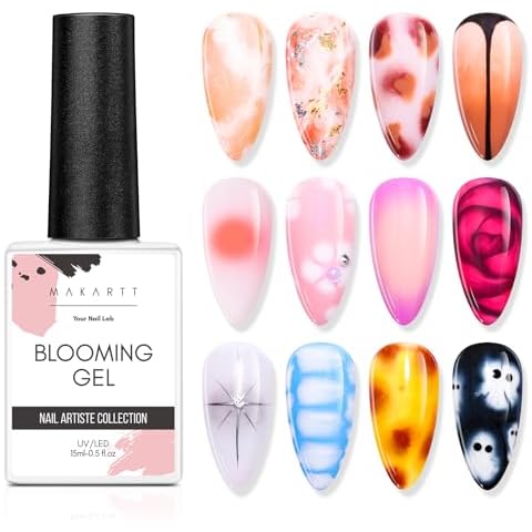Makartt Clear Blooming Gel 15ml UV LED Soak Off Nail Art Polish for Spreading Effect Marble Nail Polish Gel Paint Nail Designs for DIY Color Flower Watercolor Magic Beauty Gift Cover