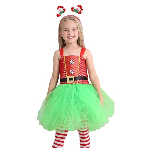 Disfraz de Papá Noel para niñas, disfraz de Navidad rojo y verde con calcetines para el pelo, disfraz de Papá Noel para Navidad, carnaval, vida diaria