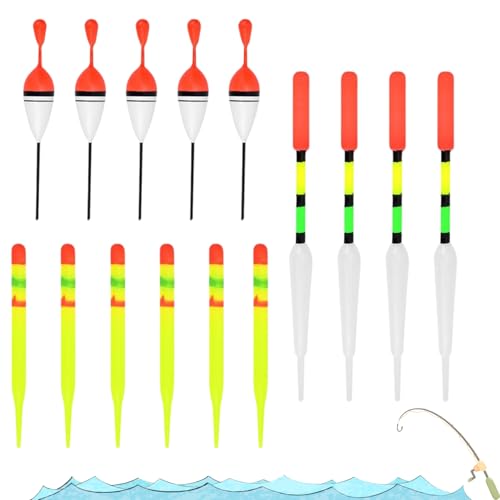 15 PCS Fishing Float Tackle Set, Coarse Fishing Floats & Bobbers with Wagglers for Stillwater and Running Waters, Mixed Float and Accessory Kit for Anglers, Fishing Tackle Set for All Conditions