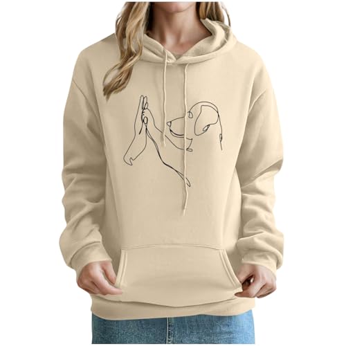 KOG Hoodie Damen Baumwolle Kapuzenpullover Einfarbig Hooded Sweatshirt Winter Sweatshirt mit Kapuze Hoodies Warmes Bekleidung Vintage Frauen Freizeit Oversize Oberteile Langarmshirt Khaki M