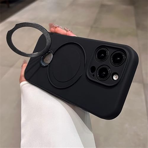 Coque silicone souple iPhone 15 avec anneau magnétique rotatif et protection d'objectif renforcée