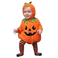 Costume Halloween Neonato 2 Pezzi Zucca Halloween Costume Neonato Maniche Lunghe Vestito Halloweens Neonatos Cotone Unisex Tuta Con Cappuccio+Pantaloni Righe Carnevali E Feste A Tema (0-24 Mesi)