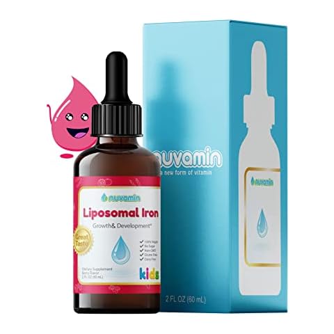 Nuvamin – Liquid Liposomal Iron Drops for Baby, Toddlers, Kids, & Adults, 2Fl.Oz (60ml), 120 Daily Serving. Great Taste - All Natural - Vegan - No Metallic Aftertaste, Berry Flavor Cover