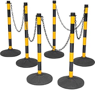 Post and Chain Link Barriers, Yellow & Black Plastic Free Standing Safety Bollards