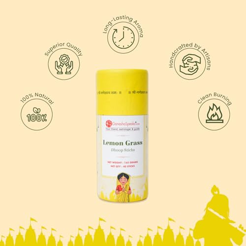 Image of GaneshaSpeaks Bambooless Dhoop Sticks with Lemongrass Fragrance | 40 Pieces | Handcrafted by Skilled Artisans | Eco-Friendly | Pure Aroma | Free Ceramic Stand