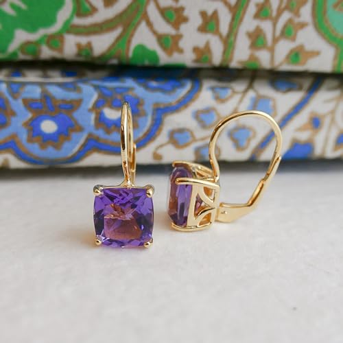 Offrir des boucles d'oreilles améthyste coussin en argent plaqué or - 5