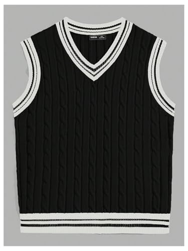 Milumia Men's Cable Knit Cricket Sweater Vest Striped V Neck Sleeveless Fall Sweater Tank Tops4