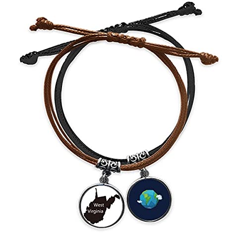 Pulsera de cuero de West Virginia hecha a mano con mapa silueta de EE. UU.