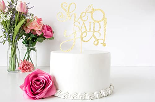 She Said Yes Cake Topper Gold Glitter Engagement/Bridal Shower/Wedding/Proposal/Bachelorette Party Decorations #TOP2