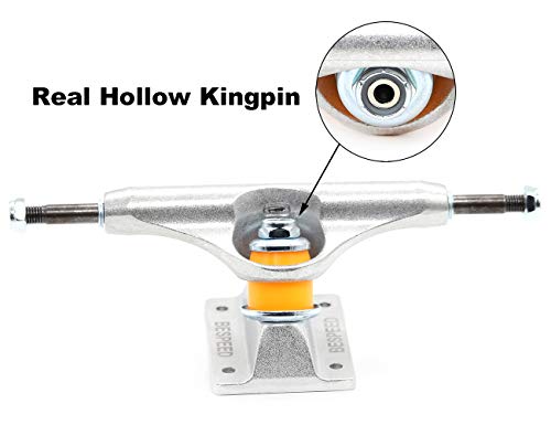 BESPEED Skateboard Trucks 5.25\" Raw Set of 2 Fits 8.0\"-8.5\" Decks Pair Aluminum Alloy Polished Hollow Light Weight Standard (Silver-Orange, 5.25\") - Thumbnail 2