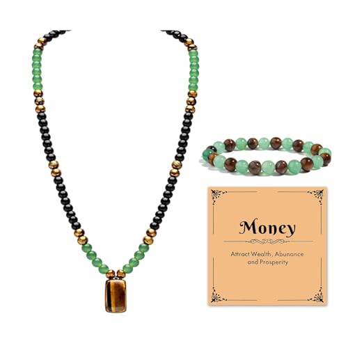 Roe Dolph Money Attraction Necklace Money Bracelets for Women Green Jade Bracelet Feng Shui Wealth & Luck Necklace Crystal Protection Bracelet Tiger Eye Jewelry Spiritual Gifts
