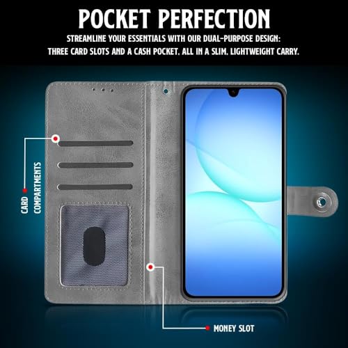 Image of WOW IMAGINE Shock Proof Flip Cover Back Case for Samsung Galaxy M17 5G | A17 5G | F17 5G (Magnetic Button Flip Case | Wallet Pockets & Stand | Leather Finish | Coffee)