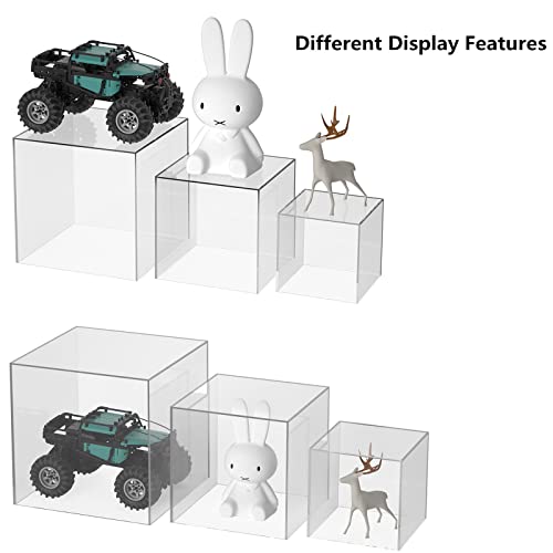 Cliselda 3Pcs Clear Acrylic Display Boxes, Acrylic Cube Stand Risers Showcase, Acrylic Display Case For Collectibles Action Figures Toys (5 Sided Acrylic Box) #TOP4