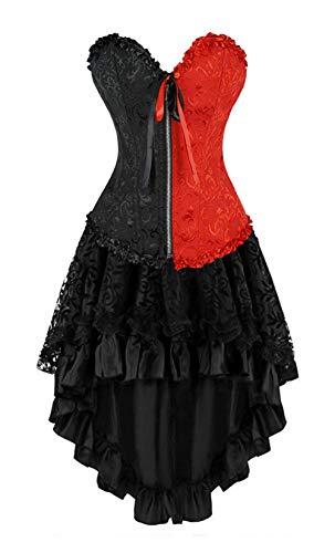 Kelvry Femme Sexy Bustier Serre-Taille Lacets Corset Gothique Minceur Lingerie et Steampunk Robe avec Jupe Cover