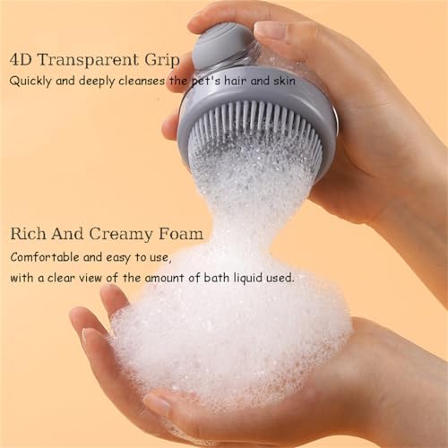 Image of Dog Cat Bath Brush, Pet Shower Massage Brush with Soap Shampoo Dispenser, Pet Grooming Massage Rubber Multifunctional Pet Beauty Cleaning Brush Soft Bristle for Long Short Haired Dog Cat Shower, Gray