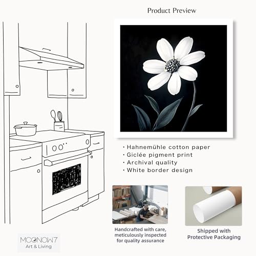 Black And White Daisy Wall Art, Minimalist Flower Print, 12x12in (30x30cm) — view 2