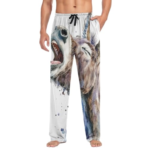Men's Pajama Bottoms Watercolor Donkey Mouth Lounge Pajama Pants Sleep Bottoms with Pockets for Men S3