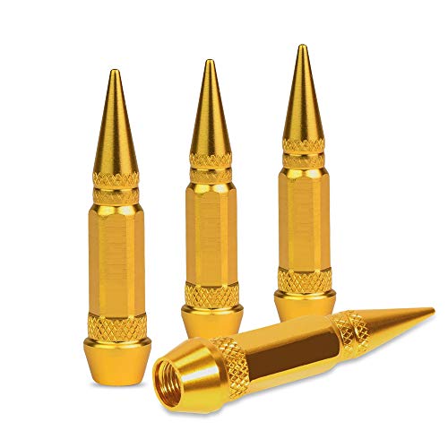 Image of 1 /2 inch-20 Wheel Spike Lug Nuts, Set of 20 Gold Lug Nut 1 /2-20, Cone /Conical Bulge Seat,Closed End Nuts Extended Spike Tuner Wheel Rim Lug Nuts Tire Screw Refit with 4pcs Aluminum Tires Cover Caps