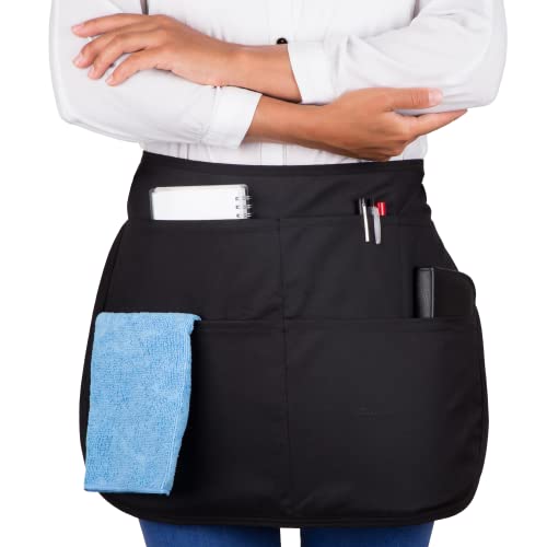 Supplymaid Waterproof Server's Apron With 5 Pockets & Speed Buckle Closure - Black Waitress Server Stain-Proof Bistro Bartender Work Apron For Pens, Notepads, Straws, Server Book, Bar Towel, Tips #TOP20