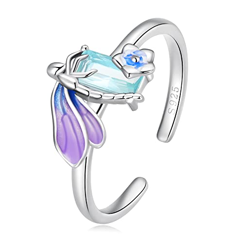 Bague libellule en argent sterling 925 massif résonance luxe