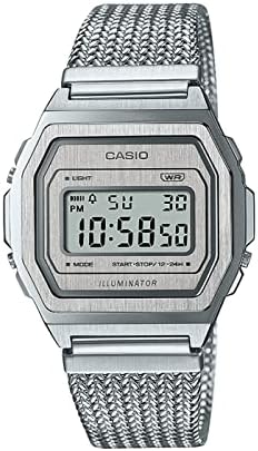 Casio Unisex Vintage A1000MA-7DF Silver Digital Dial Silver Stainless Steel Mesh Band D278