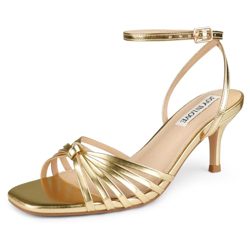 JOY IN LOVE Women's Kitten Low Strappy Heels Ankle Strap Heeled Sandals