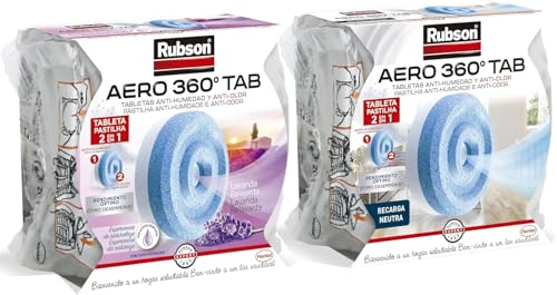 Imagen de Rubson Aero 360º x2 Pastillas de recambio de olor neutro para el deshumidificador rubson aero 360º + x2 Pastillas de Recambio de aromaterapia lavanda