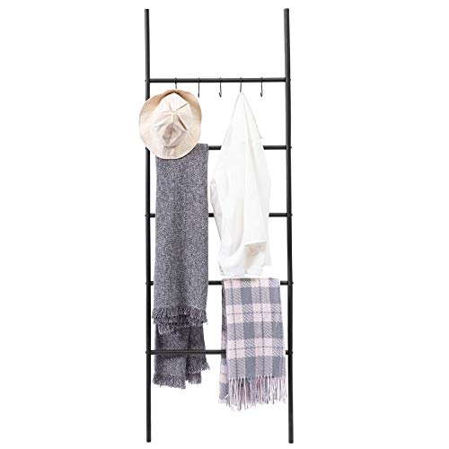 Hoobro Towel Rack, Blanket Ladder, 5-Tier Ladder Shelf, Decorative Wall Leaning Ladder Rack, 22.8" Wide Holder, 5 Hooks, Blanket Holder, Display Rack For Bathroom, Black Bk62Cj01G1 #TOP7