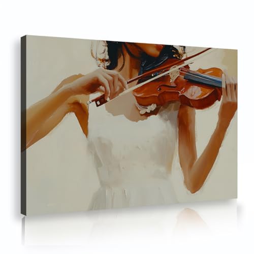 Femme jouant du violon toile art mural YUNART tableau déco musique moderne grand format 80x120