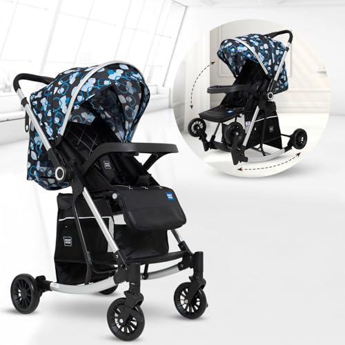 Image of Mee Mee Dream Rocker Baby Stroller /Pram (0-3 Years) | Rocking Feature with 5-Point Safety Harness | 3 Recline Seat Positions, 360 Swivel Wheels, Reversible Handlebar & Spacious Storage Basket