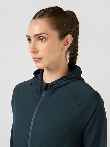 Image of TECHNOSPORT Women's Solid Slim Fit Hooded Jacket with TECHNOWARM+ | Full Zip Polyester Winter Jacket for Sports, Gym, Travel & Casual Wear | Long Sleeve Hooded Activewear with Moisture-Wicking Fabric