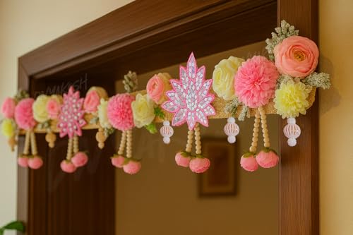 Image of Divyakosh Artificial Flower Toran for Door Decoration 40 Inch | Premium Decorative Toran for Home, Mandir, Entrance | Wedding & Festival Decor - Bandanwar Toran with Artificial Flowers
