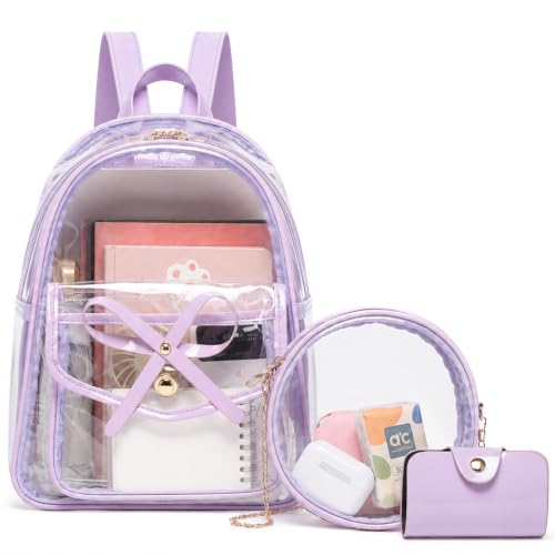 Image of I IHAYNER Girls Bowknot 3-Pieces Fahsion Leather Backpack Backpack Purse for Women Rucksack for Ladies Shoulder Bag