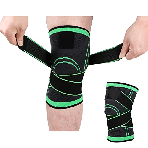Cnfnyy Knee Brace with Adjustable Pressure Straps, Compression Knee Sleeve for Meniscus Tear, Arthritis, Running, Basketball, MCL, Jogging and Recovery(Green, Size XL)